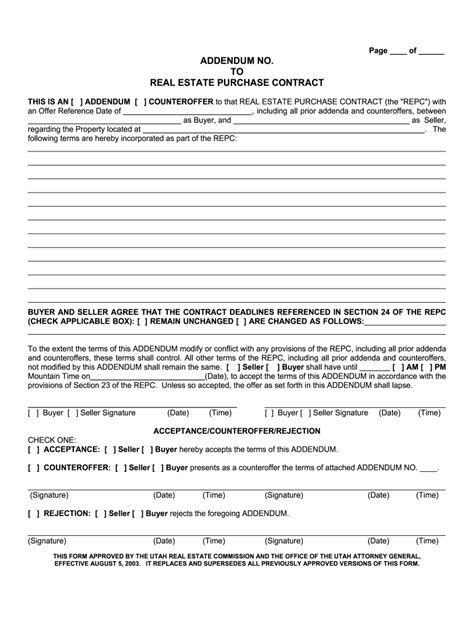 Ut Addendum To Real Estate Purchase Contract Fill And Sign