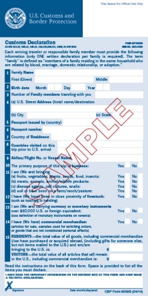 Us Customs Declaration Form Trip Sense