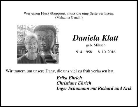 Traueranzeigen Von Daniela Klatt Trauer In NRW De