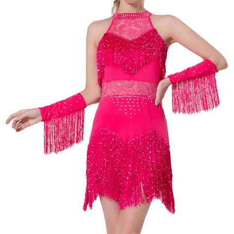 Brilhante franjas vestido de dança latina das mulheres strass tango