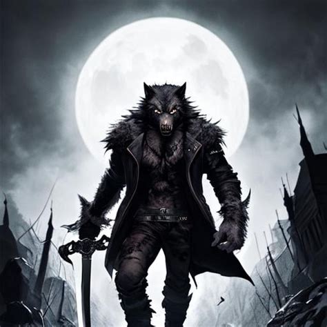 A Badass Werewolf Wearing A Jacket And Holding A Sword Openart