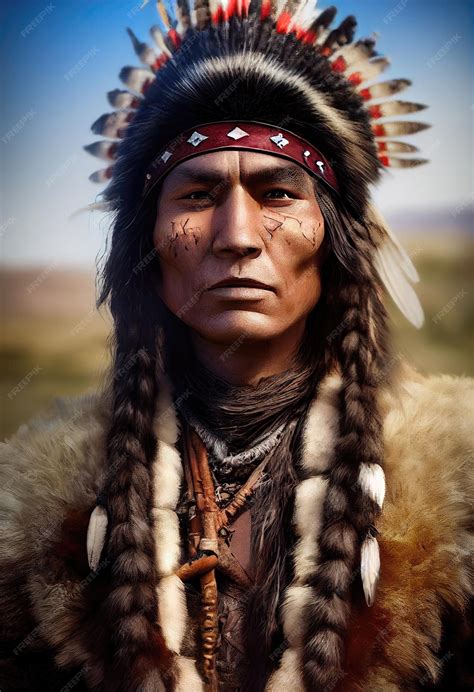 Premium Photo Portrait Of A Fictional Indian Shaman From The Comanche