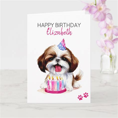 Shih Tzu Personalized Happy Birthday Card Happy Birthday Elizabeth