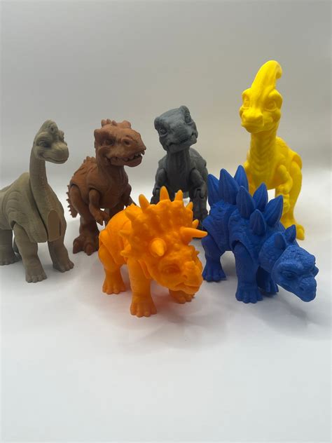 Articulated 3d Printed Dinosaur Set 6 Pieces T Rex Triceratops