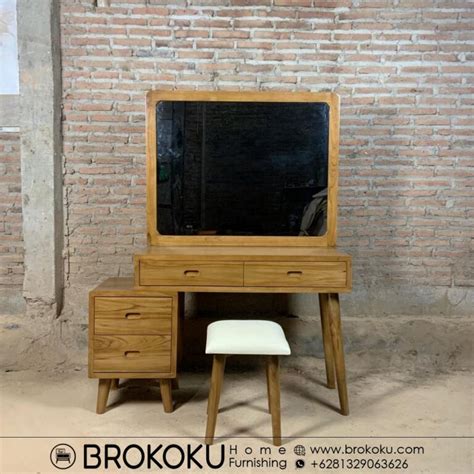 Jual Meja Rias Jati Minimalis Retro Modern Plus Stool BHF 183 Brokoku