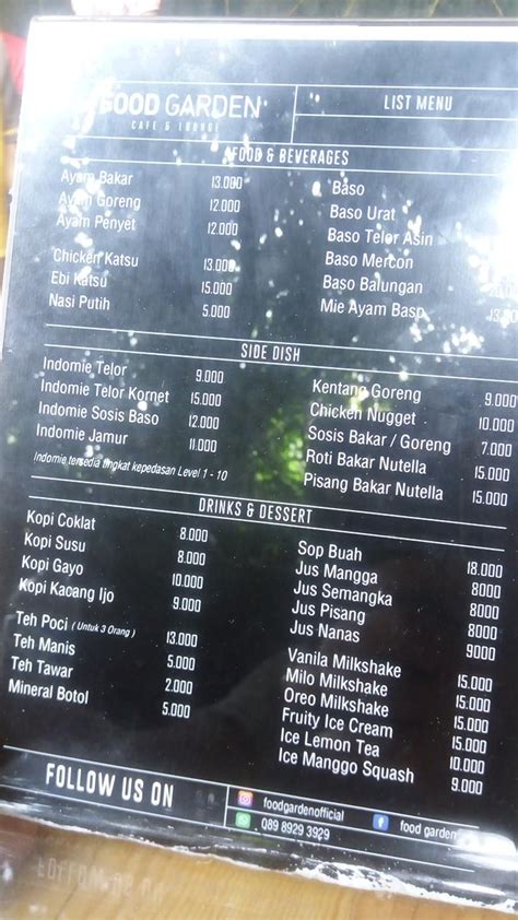 Menu At Food Garden Cafe Tangerang