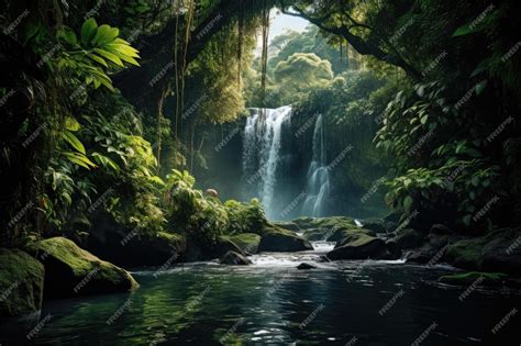 Premium AI Image | A waterfall in a forest