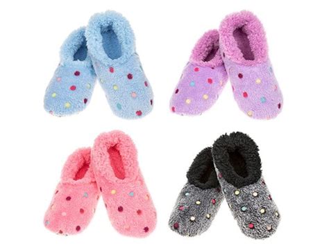 Snoozies Fleece Slippers Lots A Dots Warm Cosy Non Slip All Sizes 3 7