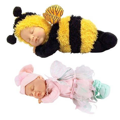 Set Ann Geddes Plush Sleeping Baby Dolls Baby Bumble Bee And Pink