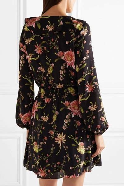 Rachel Zoe Drea Ruffled Floral Print Voile Mini Dress In Black Multi