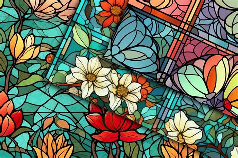 Floral Stained Glass Seamless Patterns Graphic By Oldmarketdesigns