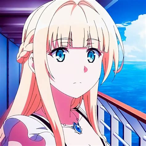 An Anime Girl With Long Blonde Hair And Blue Eyes Looks At The Camera