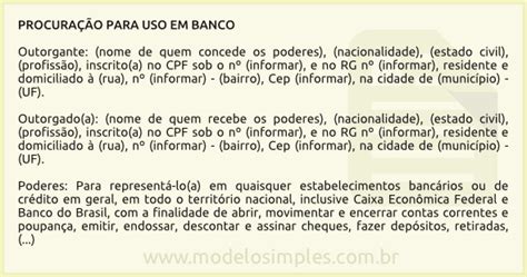 Exemplo De Procuração Para Movimentação Bancária Novo Exemplo