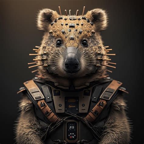 Premium Ai Image Quokka In Cyberpunk Futuristic Robotic Metal Ancient