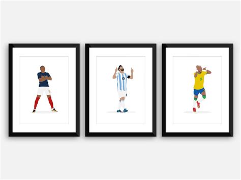 Digital Messi Mbappe And Neymar World Cup 2022 Set Of Three Pictures Digital Print Instant