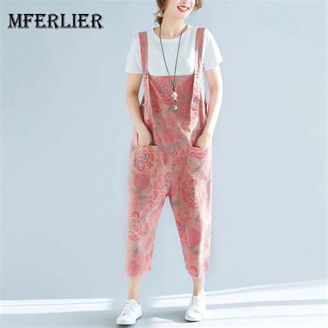 Mferlier Retro Floral Print Overalls For Women Summer Ankle Length