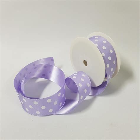 Satin Ribbon Lilac With White Polka Dots Mm Desflora