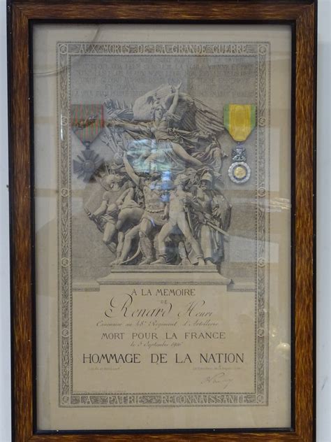 Dipl Me De Reconnaissance Avec Croix De Guerre Sign Par Raymond