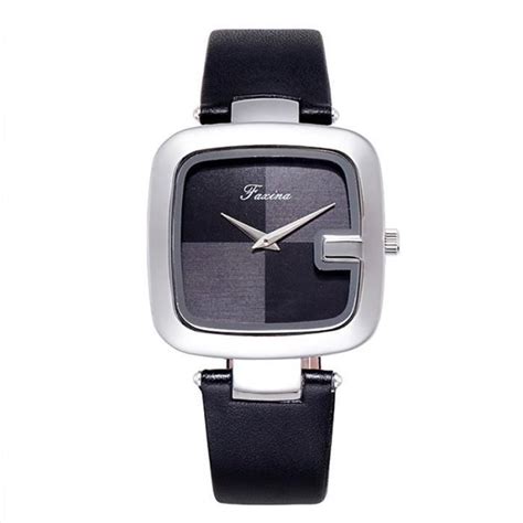 SHARPHY Montre femme quartz cadran carré simplicité bracelet en cuir