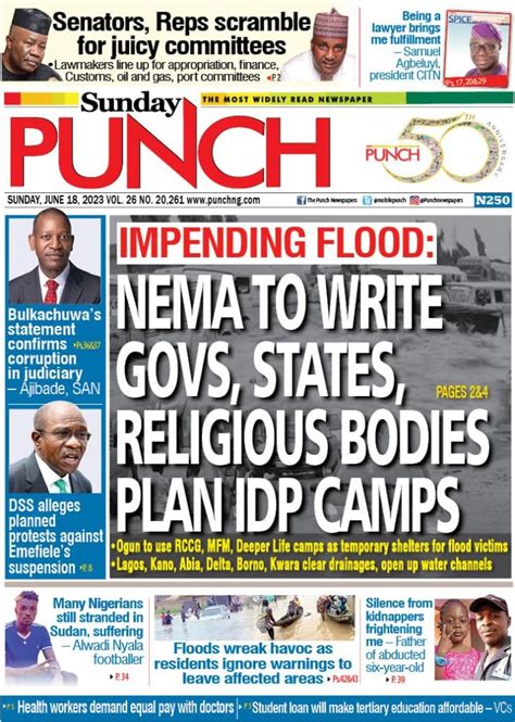 Nigerian Newspapers Daily Front Pages Review Sunday 18th June 2023