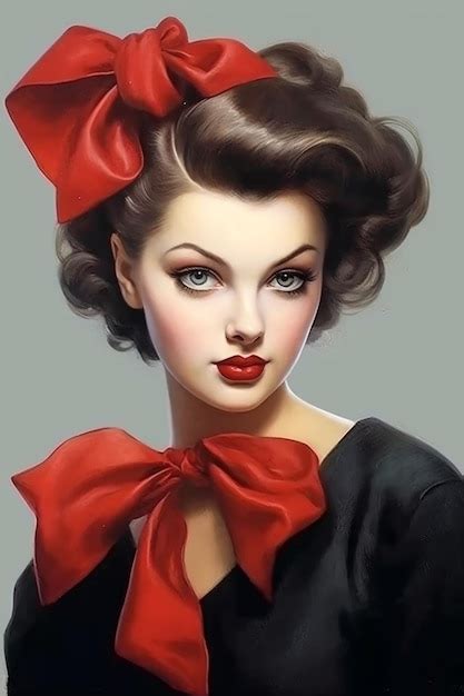 Premium Ai Image A Woman With A Red Bow On Her Head