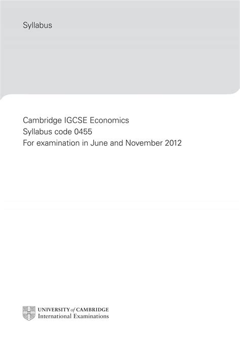 Syllabus Cambridge IGCSE Economics Syllabus code 0455 For ...
