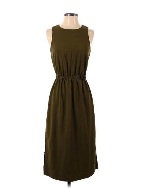 J Crew 100 Polyester Solid Green Brown Casual Dress Size 0 73 Off