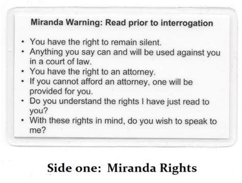 Miranda Warning Rights Phonetic Alphabet Card Military Sheriff