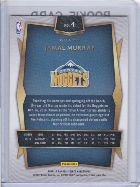 Jamal Murray Rookie Card Select Basketball Denver Nuggets Rc