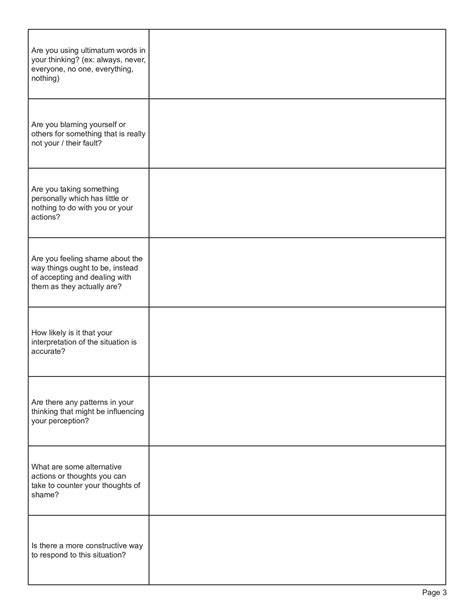 Challenging Thoughts Of Shame Worksheet Editable Fillable Printable