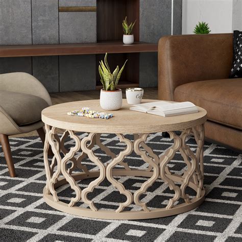 COZAYH Rustic Farmhouse Coffee Table Distressed Wood Top With Curved