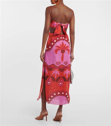 Printed Cutout Linen Midi Dress In Multicoloured Johanna Ortiz