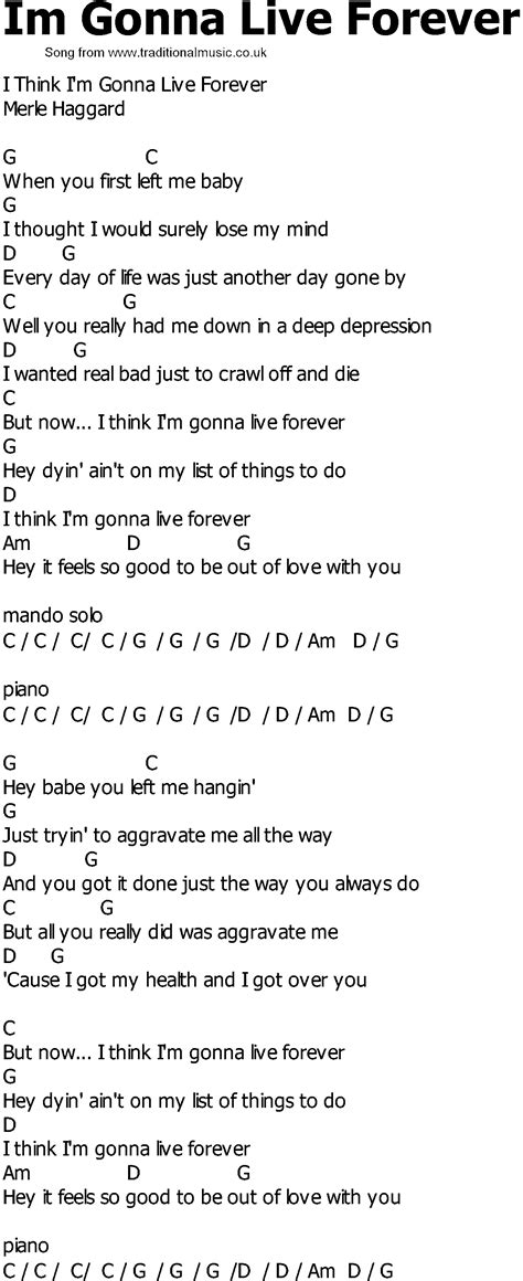 Old Country song lyrics with chords - Im Gonna Live Forever