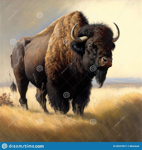 Ai Generated Illustration Of A Bison In A Field Stock Image Image Of