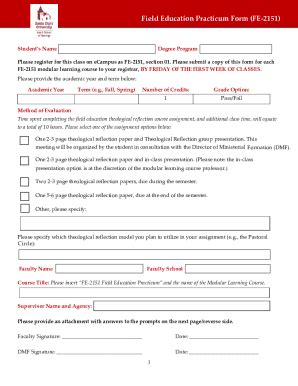 Fillable Online Field Education Practicum Form Fe Fax Email