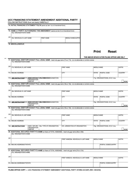 Fillable Ucc Financing Statement Amendment Additional Party Printable