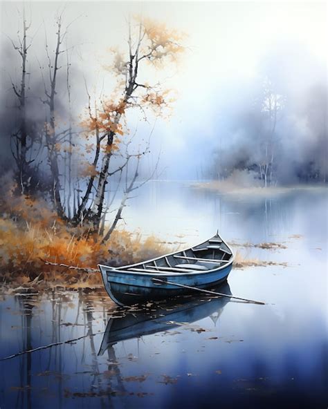 Premium Photo Watercolor Painting Of A Boat In A Lake