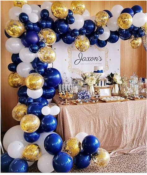 Soonlyn Navy Blue Gold Balloon Garland 130 Pcs 12 Inch Confetti