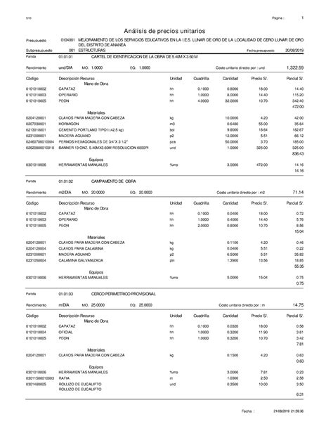 Acu Estructuras Ch Presupuesto Mejoramiento De Los Servicios