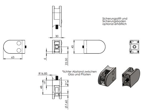 Glasklemme Modell 38 mit AbZ Anschluss für ø 33 7mm Rohr V4A für 11