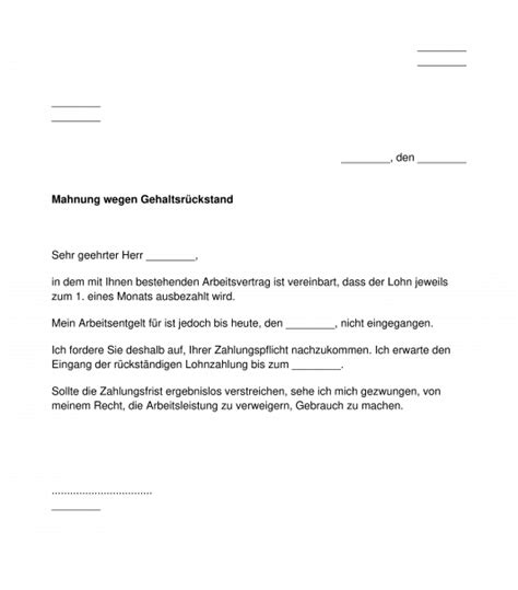 Mahnung wegen Gehaltsrückstand Muster Word und PDF