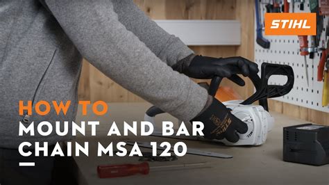 Stihl Msa 120 How To Mount And Bar The Chain Tension The Saw Chain Instruction Youtube