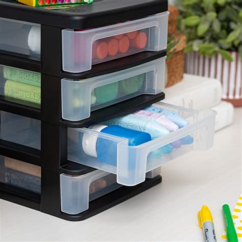 Iris 4 Compartment Black Plastic Desktop Drawer Organizer 586015 At