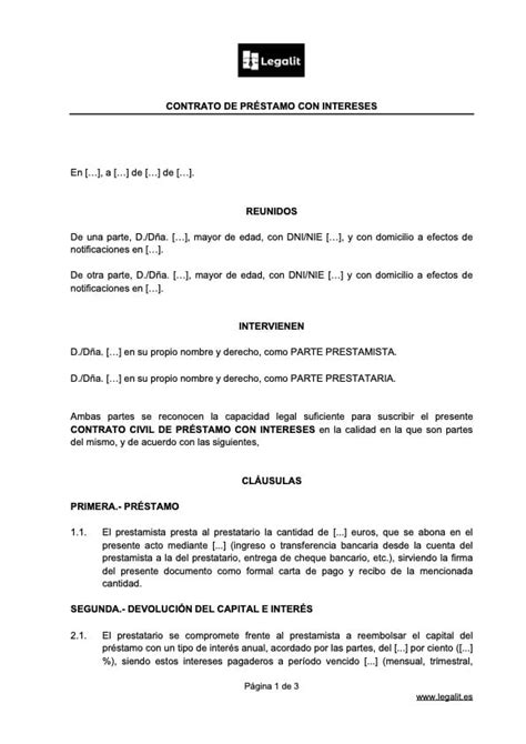 Contrato De Prestamo Entre Particulares Con Intereses Pdf Actualizado