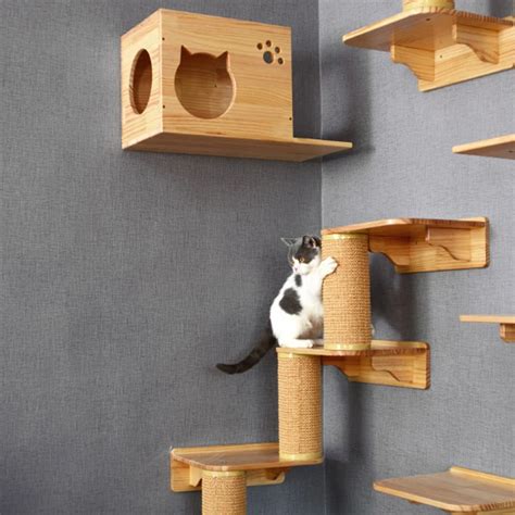 Solid Wood Wall Mounted Hexagon Space Capsule Cat Climbing Frame Wall