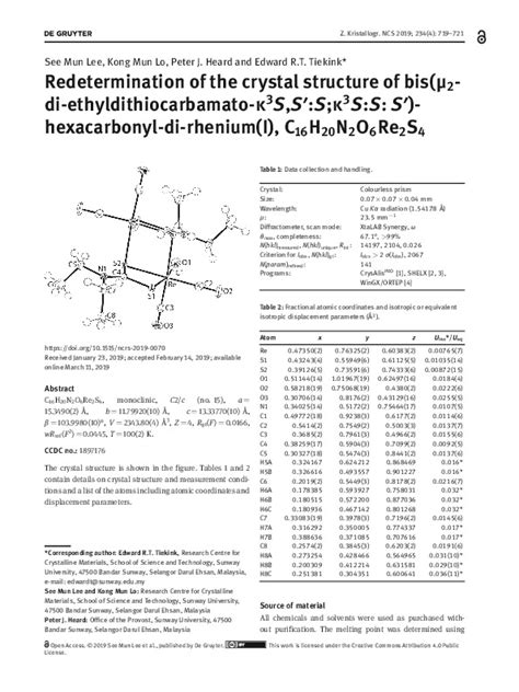 Redetermination Of The Crystal Structure Of Bisµ2 Di