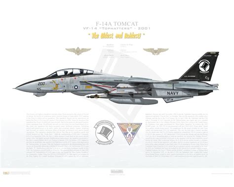 Aircraft profile print of F-14A Tomcat VF-14 Tophatters, AJ200 / 162698 ...