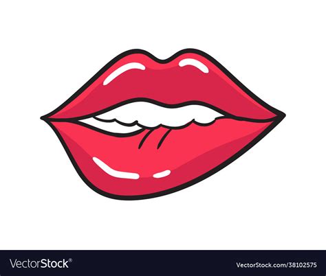 Comic Female Red Lips Sticker Women Mouth Vector Image