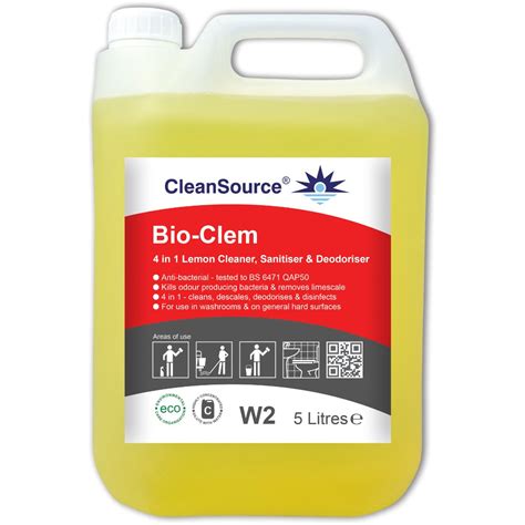 Cleansource® Bio Clem 4 In 1 Anti Bac Lemon Cleaner And Disinfectant 5l Janpal Uk Leading