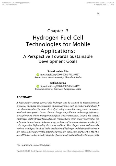 (PDF) Hydrogen Fuel Cell Technologies for Mobile Applications: A ...